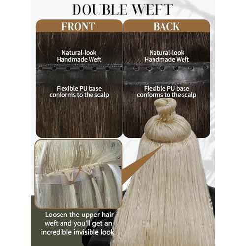 LOXXY OVO Butterfly Weft Hair Extensions Real Human Hair - 16 Inch 100g Invisible Darkest Brown to Chestnut Brown Highlights - Double Weft Bead in Hair Extensions, PU Hole Twin Tab Width 31.5"(80cm)
