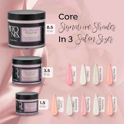 Tones Pro Acrylic Nail Powder, Cover Pink (Soft Nude Pink), (8.5 Fl Oz) - Long-Lasting & Non-Yellowing Polymer for Salon Quality Nail Extensions & 3D Art