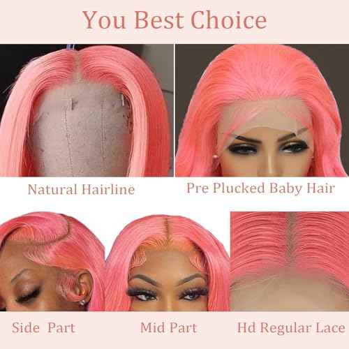 PANDA ANGEL Pink Straight Lace Front Wig Human Hair 13x4 Hd Transparent Lace Frontal Wigs Human Hair Glueless Wear and Go Wigs for Black Women Hot Pink Human Hair Straight Wig 22 Inch