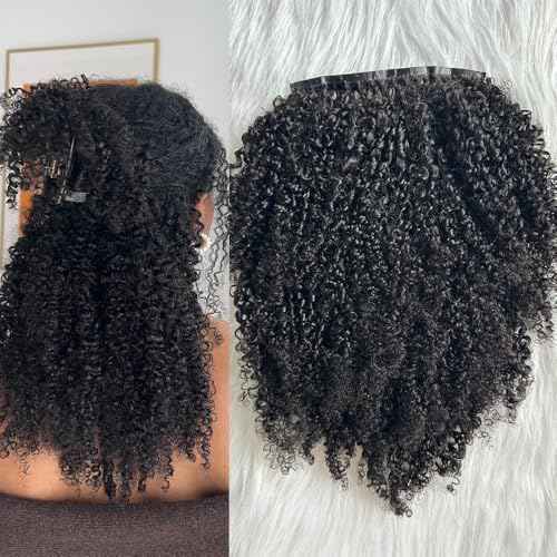Kinky Curly Clip in Hair Extensions Real Human Hair Seamless PU Clip ins Hair Skin Weft 7pcs/set 120g 20inch for Black Women