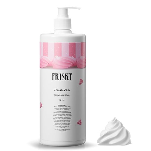Frisky Frosted Cake Shaving Cream for Women, 32 OZ - Rash-Free, Conditioner & Moisturizing with Shea Butter & Jojoba Seed Oil, Vanilla Scent Shave Cream, Sensitive Skin, Bikini, Armpit Body & Face