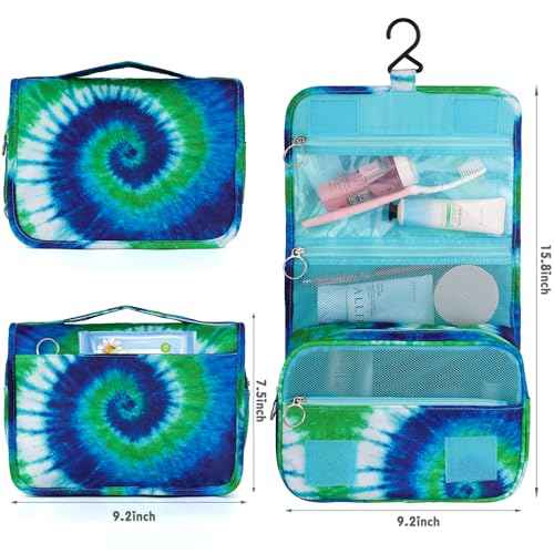 Tie Dye Hanging Toiletry Bag for Girls, Travel Toiletry Bag for Teen Girls Cosmetic Makeup Waterproof Wash Bag Traveling Toiletries, Blue
