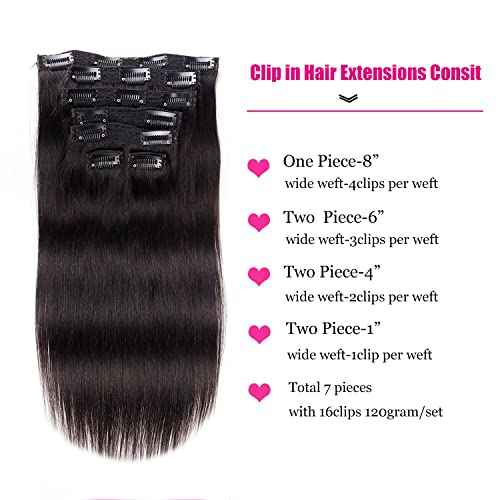 Clip in Hair Extensions Real Human Hair 18Inch 120g/set Straight Human Hair Clip in Extensions 7pcs Thick Remy Brazilian Human Hair Clip ins for Women Natural Black Color
