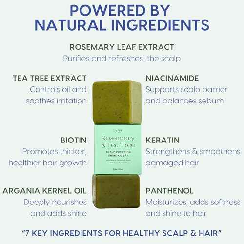 Rosemary & Tea-Tree Scalp Clarifying Shampoo Bar with Keratin, Panthenol, Biotin and Argan-Oil (5.2oz) | Sulfate Free, All Natural, Hair Moisturizing & Nourishing Soap, Deep Cleansing Solid Shampoo