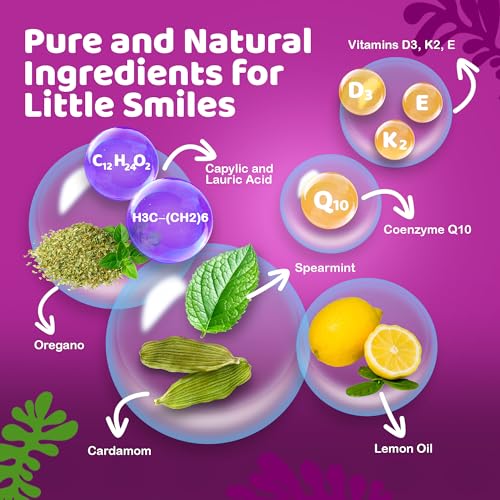 GuruNanda Kids Oil Pulling, Alcohol-Free Mouthwash, Essential Oils & Vitamins for Fresh Breath & Happy Gums for Ages 6 & up, Natural Bubble Berry, 8 Oz