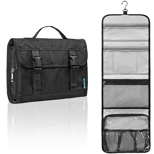PAVILIA Travel Hanging Toiletry Bag for Women Men, Large Capacity Makeup Bag Kit, Waterproof Cosmetic Storage Organizer Case for Bathroom Shower