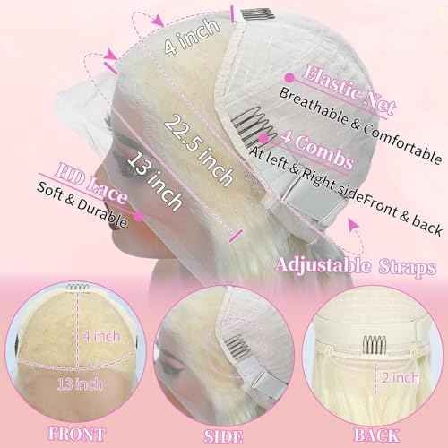 613 13x4 Lace Front Wig Human Hair 200 Density Blonde Body Wave Lace Front Wigs 13x4 Blonde Glueless Wigs Human Hair Pre Plucked 613 HD Lace Frontal Wig Human Hair for Women 24 Inch