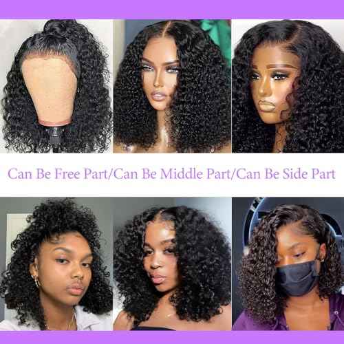 16 Inch Short Bob Wigs Deep Curly 200% Density Virgin Human Hair 13x6 Bob Wig Human Hair Pre Plucked with Baby Hair Transparent Lace Frontal Wig for Women Natural Hairline