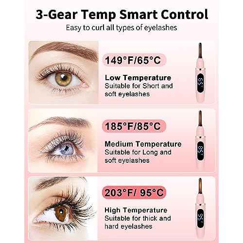 Heated Eyelash Curlers - Eye Lash Curler Heat - Mini Electric Eyelash Curler with LED Display 3 Temp Settings USB Rechargeable Natural Curling 24H Long Lasting for Women Makeup Tools Gifts