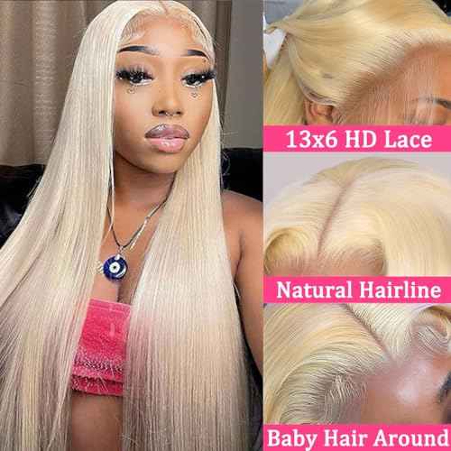 30 Inch 613 13x6 Lace Front Wig Human Hair Straight Blonde Wig Human Hair 613 HD Transparent Lace Frontal Wigs Pre Plucked with Baby Hair 200 Density Blonde Wigs for Women