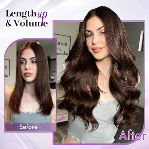 Clip in Extensions Real Human Hair Dark Brown Remy Lace Weft 20 Inch 7PCS 120g for Women