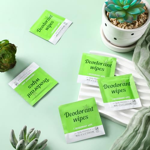 Timgle 100 Pcs Mini Travel Deodorant Wipes Individually Wrapped Armpit Antiperspirant Deodorant Sweat Body Wipes for Women Men Teens Sports Travel Clean Skin Underarm Excessive Sweating(Aloe Vera)