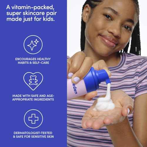 Evereden Happy Kids Skin & Lips Routine - Multi-Vitamin Face Wash & Face Cream Peach & Tinted Lip Oil Sakura Pink Set - Clean & Vegan Skin Care for Kids 3+ - Moisturizing, Nourishing, & Protective