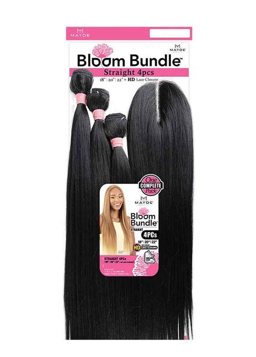 Mayde Beauty Bloom Bundle Straight Weave Hair Multipack With Closure STRAIGHT 4PCS (18"20"22"+CL) (1B Off Black)
