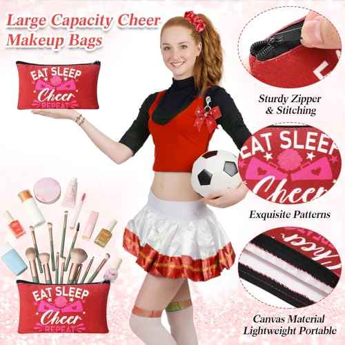 Mimorou 80 Pcs Cheer Gift Bulk for Team Cheerleader Gifts Include 20 Cheerleader Bracelet 20 Cheer Makeup Bag 20 Keychain 20 Scrunchies for Cheerleading Party Favors