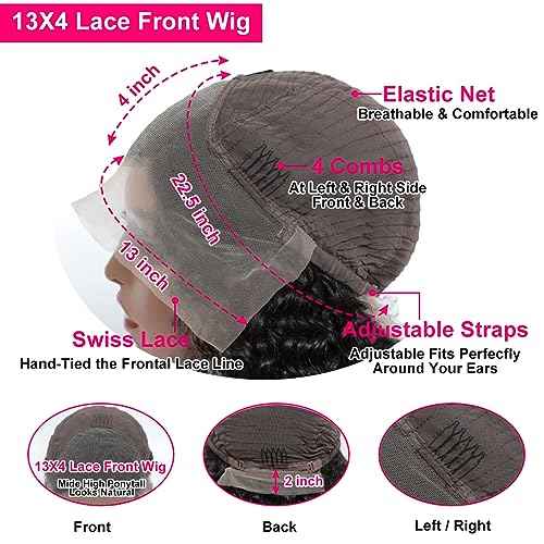 Deep Wave Lace Front Wigs Human Hair Pre Plucked 180% Density 13x4 HD Transparent Deep Curly Lace Frontal Wigs Human Hair Glueless Wigs Human Hair Lace Front Wigs with Baby Hair Natural Color 22 Inch