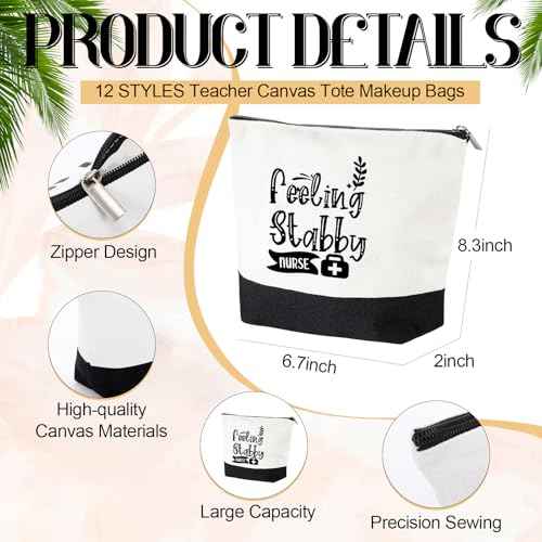 Paterr 24 Pcs Christmas Nurse Appreciation Gifts Bulk, Thank You Cna Canvas Tote Bags Makeup Cosmetic Bag with Handles