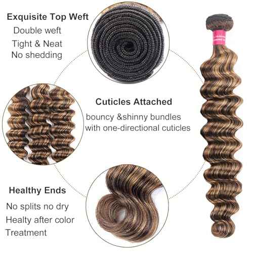 Loose Deep Wave Bundles With Closure Human Hair 16 18 20+16inch Ombr? Highlight Loose Deep Wave Bundles Human Hair with 4x4 Lace Closure Brown Highlight Colored