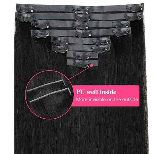 Injected Clip in Extension Human Hair Invisible Clip Ins for Women Brazilian Injected Clip ins Human Hair Natural Color 8 Pcs with 18 Clips 120g/Set (18 inch)