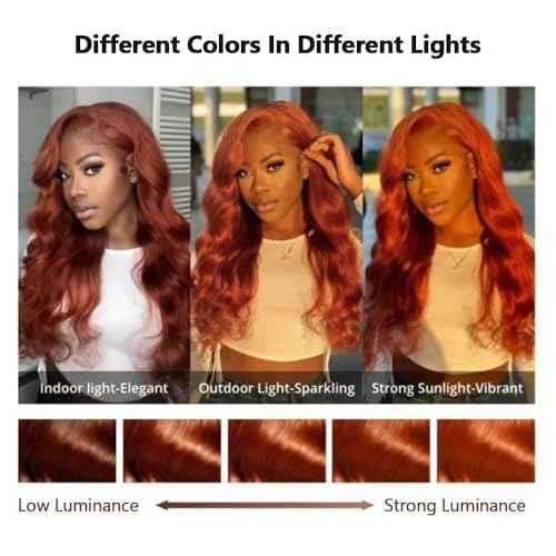 Ginger Wigs Human Hair Body Wave Lace Front Human Hair Wig Pre Plucked 13x6 HD Lace Front Wigs 350# Ginger Orange Colored Lace Frontal Wig Glueless 24 Inch