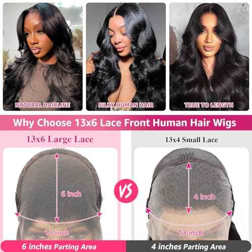 16 Inch Body Wave Lace Front Wigs Human Hair Pre Plucked 13x6 HD Transparent Lace Frontal Glueless Wigs 200 Density Body Wave Lace Frontal Human Hair Wigs for Women Natural Black Color