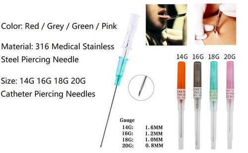 Xiboya textile Pack of 50 Catheter Piercing Needles Tattoo Piercings Tool (16G)