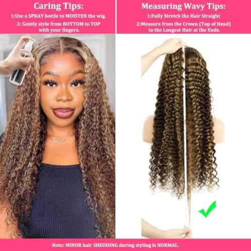 ITODAY 28 Inch Highlight Ombre Lace Front Wig Human Hair 13x6 HD Honey Blonde 4/27 Deep Wave Jerry Curly Lace Frontal Wigs Glueless Wigs Human Hair