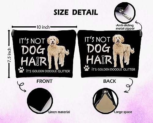 Dwept It's Not Dog Hair It's Golden Doodle Glitter Cosmetic Bag, Funny Dog Makeup Bag Zipper Cosmetic Pouch Bag Travel Linen Makeup Organizer, Dog Themed Gifts for Dog Lovers Women Girls