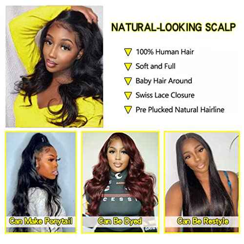Body Wave Lace Front Wigs Human Hair 13x4 HD Transparent Lace Front Wigs for Black Women Glueless Brazilian Virgin Hair Lace Frontal Wig 180% Density Pre Plucked with Baby Hair Hairline