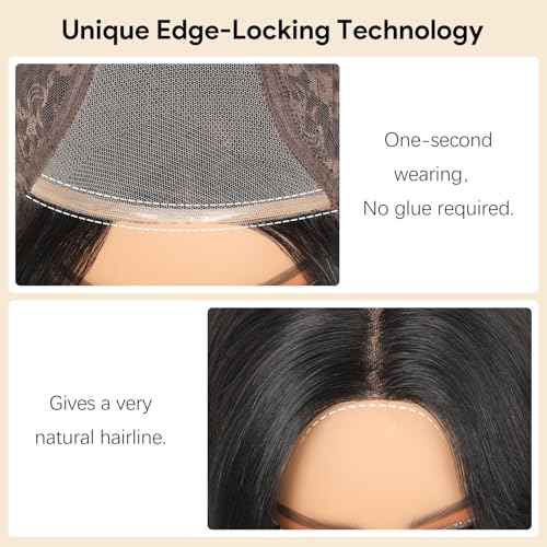Ruiyu Layered Curtain Bangs Wig Human Hair Face Framing 6x4 HD Lace Clourse Front Wigs Straight Pre Cut Straight Wear and Go Glueless for Black Women 100% Brazilian Human Hair Wig with Bangs 16 Inch