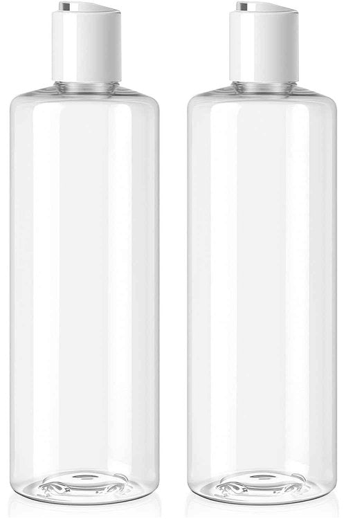 Bar5F Clear Plastic Bottles, 16.9 oz, 2-Pack with Disc Top Caps, BPA-Free Squeezable Containers for Shampoo, Lotions, Made in USA