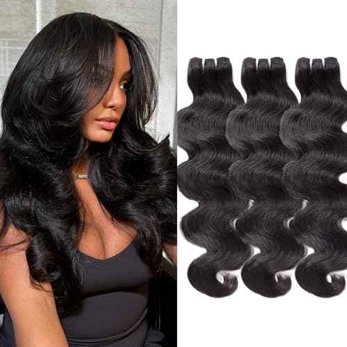 WEQUEEN Body Wave Bundles Human Hair 16A Brazilian Virgin Hair Bundles 18 20 22 Inch Thick Weave Natural Black