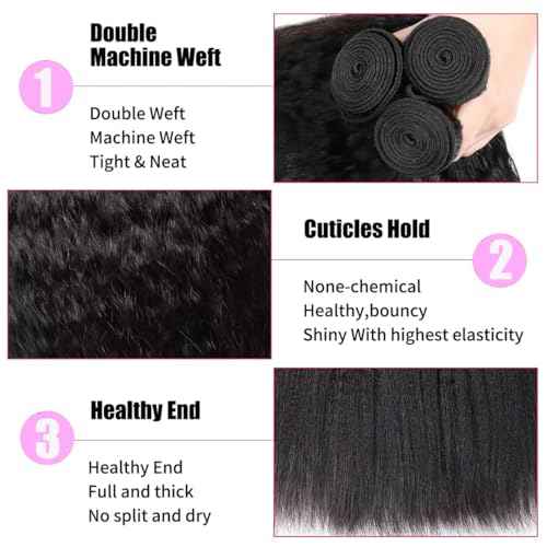 DMS Kinky Straight Bundles Yaki Straight Bundles Human Hair For Black Women 100% Unprocessed Brazilian Remy Hair Natural Black Color (26 inch£¬black)
