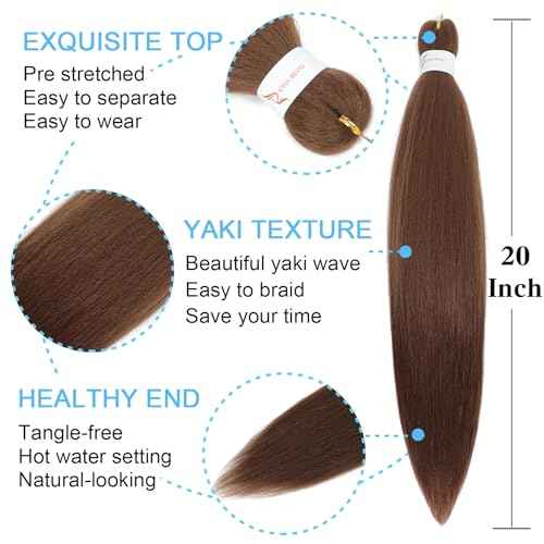 Braiding Hair Pre Stretched 20 Inch 8 Pack Long Professional Pre Stretched Hair For Braiding Soft Yaki Texture Hot Water Setting Synthetic Crochet Braids For Women Girls (20Inch,30#)