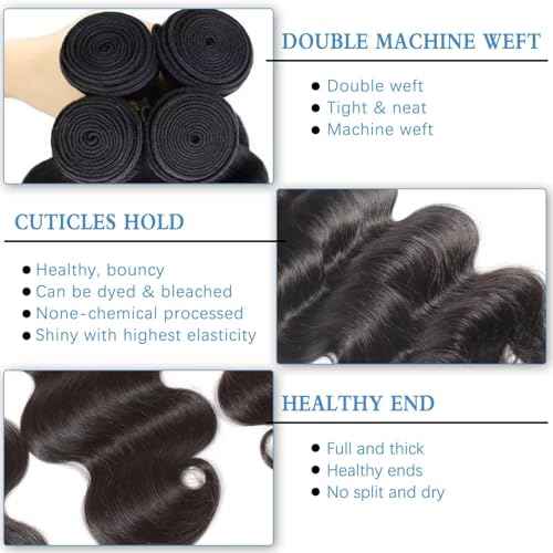 12A Human Hair Bundles 24 26 28 Inch Body Wave Bundles Human Hair 100% Unprocessed Brazilian Virgin Weave 3 Bundle for Women Natural Black Real Body Wavy Human Hair Extensions