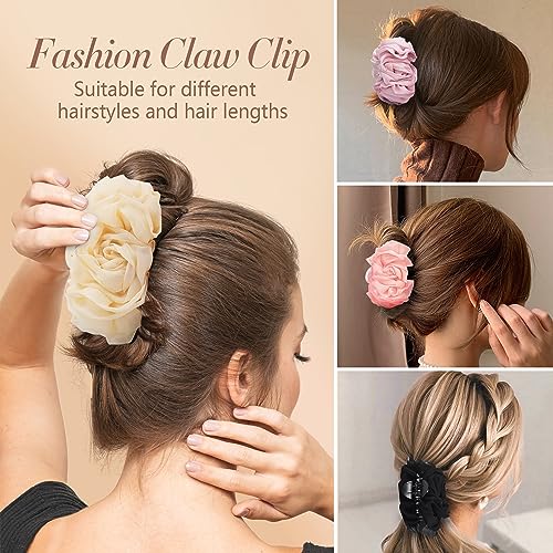 AIPAO 4 Pack Hair Claw Clips for girls Large Chiffon Flower Fashion Hair Clips for Women