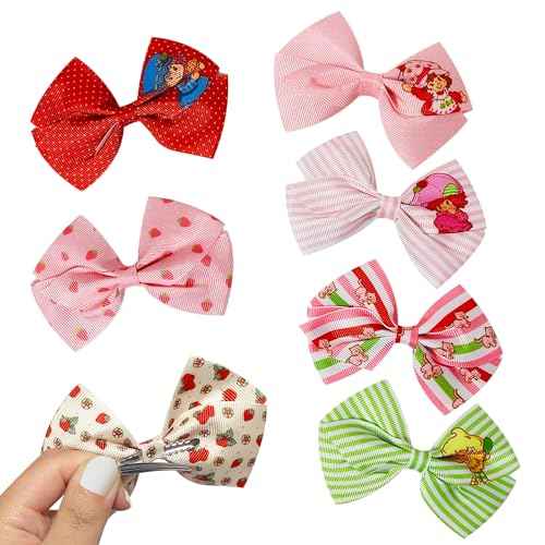 LUV HER Strawberry Shortcake Alligator Hair Clips for Kids ? 7-Pack Non-Slip 4-Inch Hair Bows ? Girls Hair Accessories with Sweet Character Prints ? Ages 3+ ? Non-Toxic Material