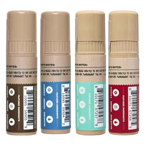 Dr. Squatch NEW Natural Lip Balm - Petrolatum, Paraben, Artificial Flavor-free - Shea Butter, Beeswax, Vitamin E - Original Squatch, Vanilla Bourbon, Coconut Cove, Wild Watermelon (0.25 oz, 4 Pack)