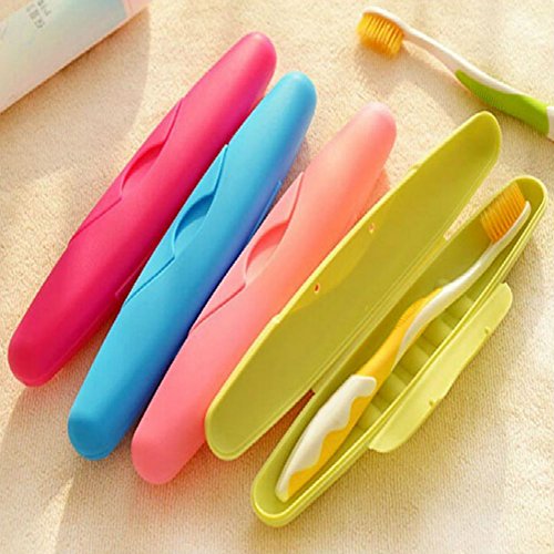 AKOAK Creative Toothbrush Holder Bathroom Accessories Toothbrush Case Holder Camping Portable Cover Travel Hiking Box for Daily and Travel Use (Blue + Green + Pink + Rose Red)