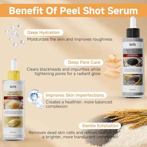 Peel Shot Glow Rice Ampoule, Black and White Rice Exfoliant for Face and Body, Rice Exfoliator for Faces Dead Skin Cells Remover, Face Peel Shot Serum for Softens Cuticle, 80ML (White Rice)