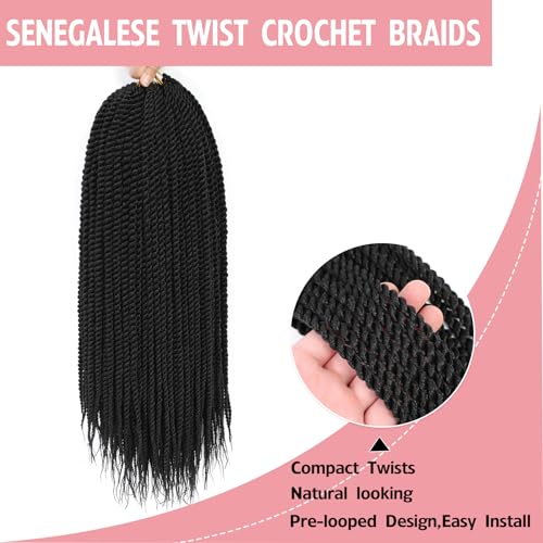 Senegalese Twist Crochet Hair-8 Packs 12 Inch Senegalese Twist Crochet Braids For Women, Black Pre Looped Pretwisted Crochet Braids, Synthetic Crochet Twist Hair (12in,1B#)