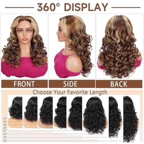 Highlight Ombre 5x5 Pre Plucked Pre Cut Lace Front Wigs Human Hair 4/27 Colored Bouncy Body Wave Lace Frontal Wig Honey Blonde Ombre Glueless 5x5 HD Lace Closure Wigs for Women 180 Density 22 Inch