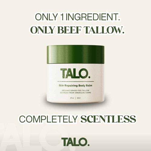 TALO. Skin Repairing Body Balm – Scent-Free Natural Grass-Fed Beef Tallow for Skin – Hydration & Barrier Repair Skin Care – Tallow Balm for Dry Skin – Body & Face Moisturizer, 2fl oz/60ml