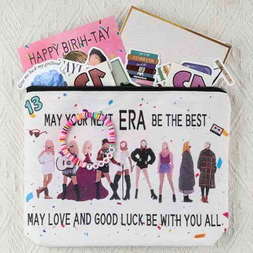 Singers Merch Makeup Bag, Music Loves Gifts Set Including 1 Makeup Bag, 1 Bracelets 1 Card 50Pcs Stickers, 8 Temporary Tattoos, Best Gifts for Girls Women and Music Fans
