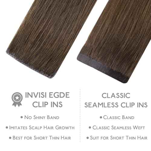WENNALIFE Invisi Edge Real Human Hair Extensions, 18 Inch 130g 7pcs Light Ash Brown Seamless Clip in Extensions Remy Hair Clip Ins Invisible PU Skin Weft Extensiones De Cabello Hmano