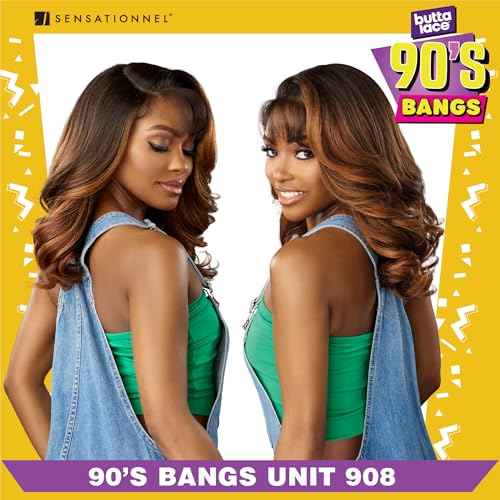 Sensationnel Butta Lace 90Sbangs Wigs - Unit 908 Glueless Wide Deep Part Synthetic Preplucked Hairline (BALAYAGEASHBLONDE)