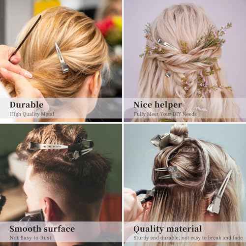 100pcs 1.77inches rust-proof metal alligator clip with a Clear Plastic Box, Styling, Hair Styling, Curling Clip, Hair Coloring, DIY Aaccessories, Items Fixed, Silver.