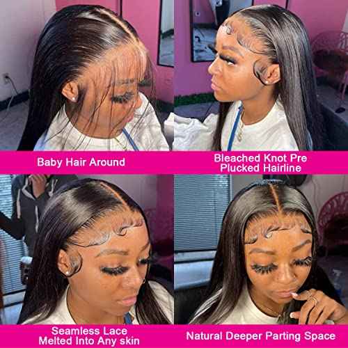30 Inch Straight Lace Front Wigs Human Hair 180% Density Glueless Lace Frontal Wigs Straight Pre Plucked Human Hair Wigs for Women HD Transparent 13x4 Lace Front Wigs