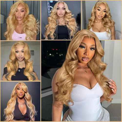 Honey Blonde Wig Human Hair 200% Density 13x6 Honey Blonde HD Body Wave Lace Front Wigs Pre Plucked Colored 27# Human Hair Wig 24 Inch
