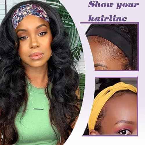Body Wave Headband Wig Headband Wigs for Black Women Human Hair Glueless Wear and Go Glueless 100% Brazilian Virgin Human Hair Headband Wig 150% Density (16inch)
